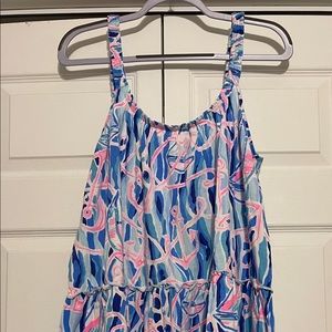 Lilly Pulitzer XL blue/pink multi loro swing tiered nautical dress.